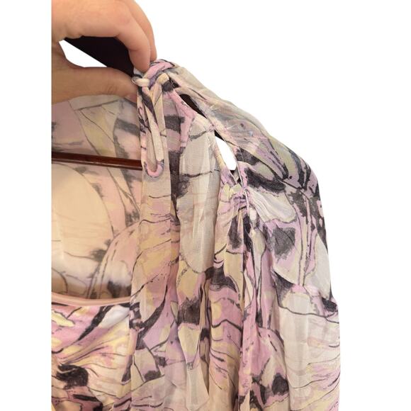 BY ANTHROPOLOGIE Sheer Peasant Top Light Purple Motif Sz Small $98 MSRP Romantic - Picture 7 of 14